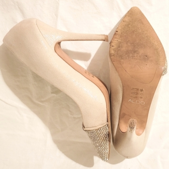 2/$18 Aldo Gray Silver Embellished Rhinestone Sparkle Pump Heels Pointy Toe - Picture 6 of 7